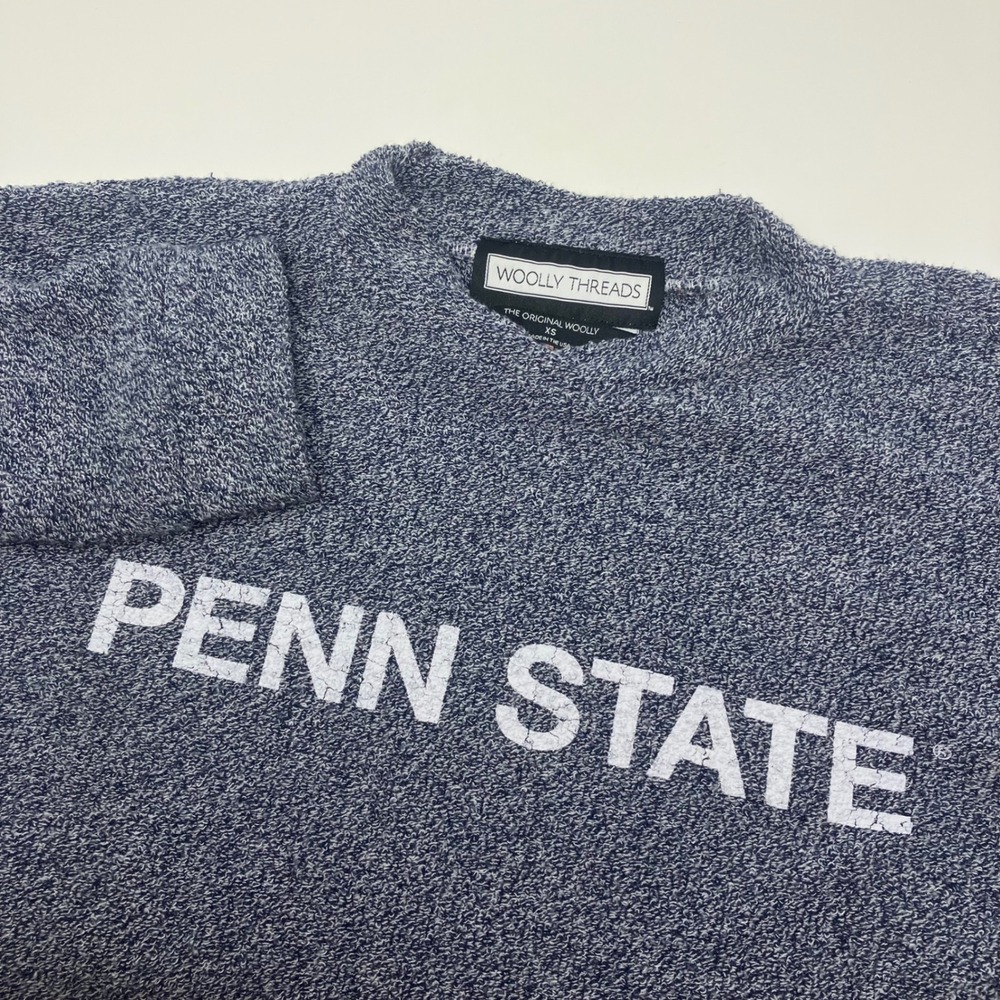 Woolly Threads Penn State Pullover Womens XS Blue Fuzzy Knit Sweatshirt USA Made